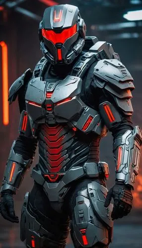 cyber cyborg operative with an intimidating tactical red helmet visor and grey tactical body armour,war machine,ironman,megatron,cyborg,iron man,armored,steel man,iron-man,spartan,bolt-004,alien warri