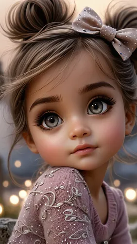 a doll with some hair with large eyes,cute cartoon image,cute cartoon character