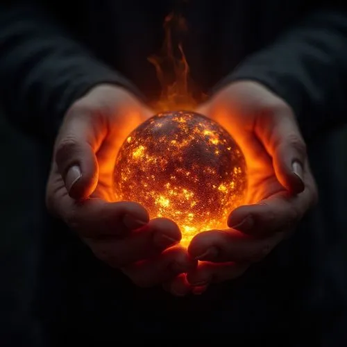 Close shot of a glowing earth holding two hands, background is full of black color, ultra realistic high quality image, we can only see the arms and the glowing earth,a person holds out their hands wi