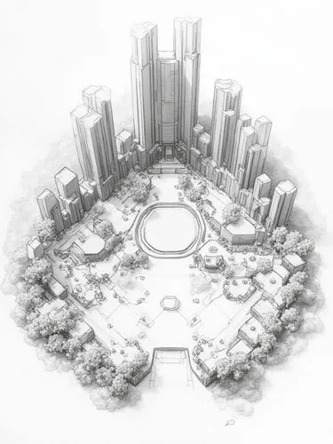 hexagonal floor plans for a 3D virtual space, a minimalist design plan with a main stage, commerce section and community lab & lounge. The space is a futuristic, surreal space zone with a perfect bala