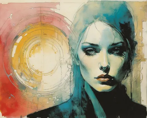 the art of emptiness,transistor,watercolor paint strokes,head woman,amano,transistor checking,fashion illustration,echo,shepard,girl in a long,watercolor paint,girl with a wheel,aura,watercolor,woman