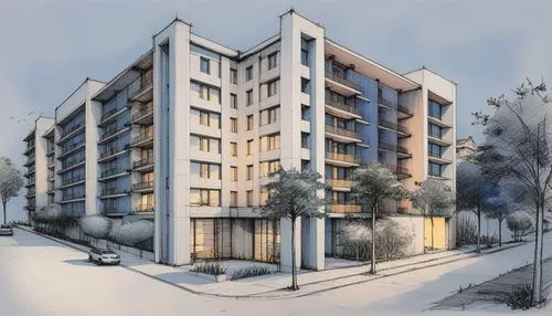 sketch of a tall building on a residential street corner,new housing development,apartments,redevelop,apartment buildings,apartment building,redevelopment,multifamily,condos,maisonettes,condominium,ap