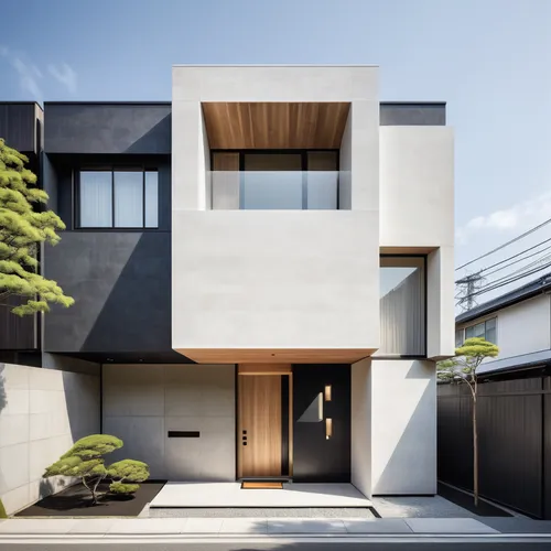 Design modern Japanese architecture with sleek lines, minimalist interiors, and innovative materials. Craft a contemporary atmosphere for a sophisticated and urban space.,japanese architecture,cubic h