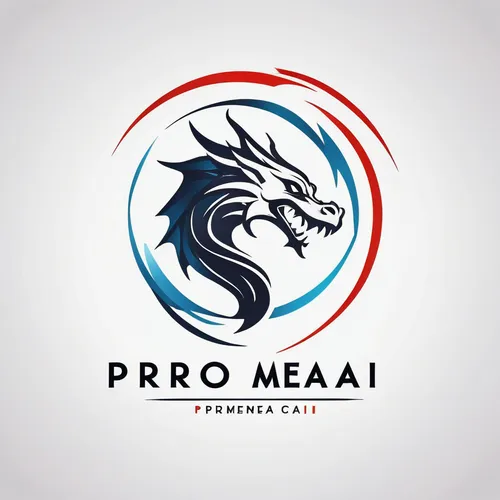 Logo for a Promeai on the theme of a dragon logo, plain white background,logodesign,logo header,medical logo,mercao,dragon design,logotype,company logo,proa,drg,peugeot partner,phayao,drago milenario,