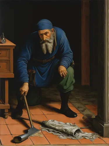 A detective, disguised as a janitor, reconnoiters a crime scene for clues.,fishmonger,fish-surgeon,fisher,tinsmith,a carpenter,fisherman,shoemaker,version john the fisherman,fishing classes,soused her