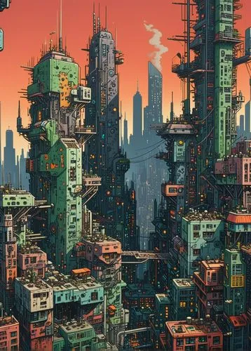 "A realistic cyberpunk futuristic architectural scene in the style of Lebbeus Woods. The scene depicts Asian city slum in a dystopian urban landscape with towering, deconstructed structures blending m