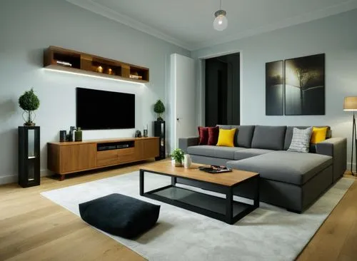 Modern urban furniture in livingroom.  Sofas rug coffee tabel TV cabinet and tv,a living room filled with furniture and decor - Oasis Designs ,apartment lounge,livingroom,modern room,contemporary deco