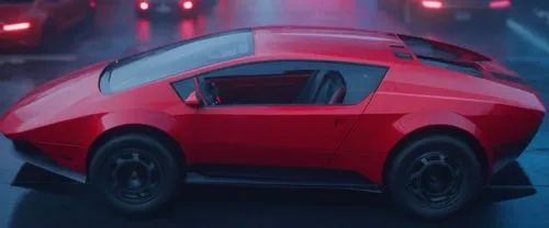 male driver inside a futuristic Red Tron movie design car reflective surface smooth clean modern hovering vehicle in a modern futuristic city at night with some people walking on a sunny day ,a red sp