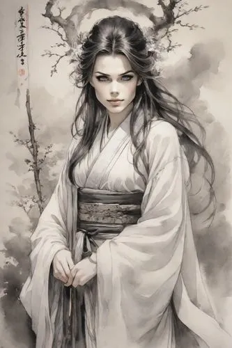 oriental warrior woman painting in gray by art - on - wall,diaochan,xuanwei,xiaojian,yi sun sin,xiaofei,rongfeng,huayi,wuxia,yuexiu,kunqu,yunxia,guqin,xuanxu,wenqi,xuanwumen,jianyin,zhiqing,hanxiong,x
