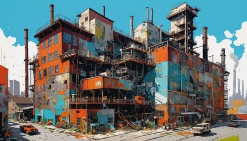  wild angle view,industrial landscape,falsework,industrialism,industrie,industrial ruin,industrielle,industrialization,industrielles,industrializing,urban landscape,industriale,brownfield,industrial,r