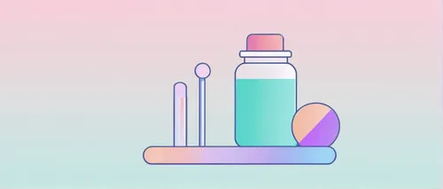 Create a minimalist medicine icon with soft pastel colors.,cosmetics,rainbow pencil background,women's cosmetics,cosmetics counter,pastel colors,cosmetic sticks,color picker,cosmetic brush,beauty prod