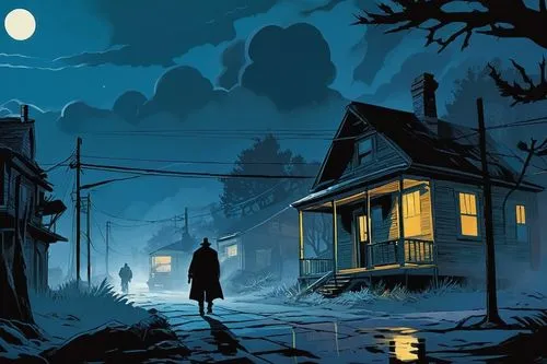  Game Scene, Wild angle view,halloween illustration,night scene,halloween wallpaper,house silhouette,halloween poster,halloween scene,halloween background,arkham,lonely house,nacht,mignola,houses silh