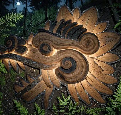 a wood carving of a dragon head among plants,carved wood,wood carving,scrap sculpture,wood art,forest fish,raven sculpture,wooden mask,forest dragon,wood background,animal head,an ornamental bird,wood