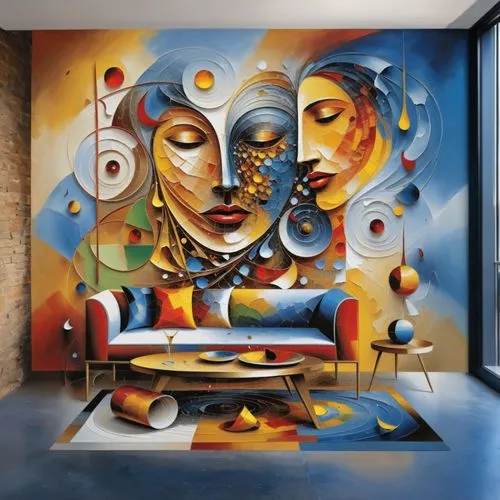 hallway in impasto style,dream art,graffiti art,wall decoration,wall painting,wall art,wall paint
