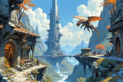 this is a digital painting, of a beautiful fantasy city,fantasy landscape,citadels,fantasy city,fantasy world,futuristic landscape,ancient city,fairy chimney,spire,fantasy art,spires,fantasy picture,m