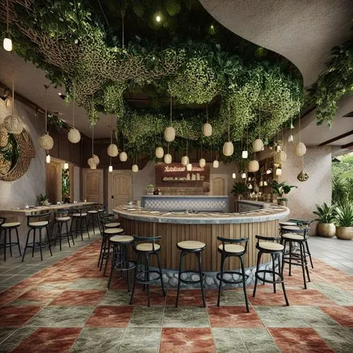 Upon opening the door of the Hawaiian restaurant exuding a tropical ambiance, you will be greeted by a semi-circular counter