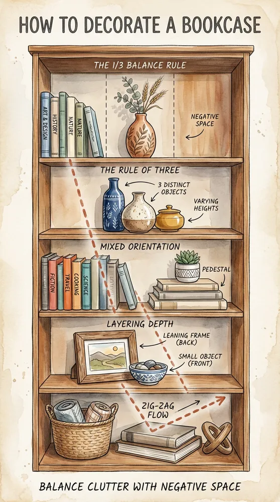 How to Decorate a Bookcase: Shelf Styling Rules for Balance Space