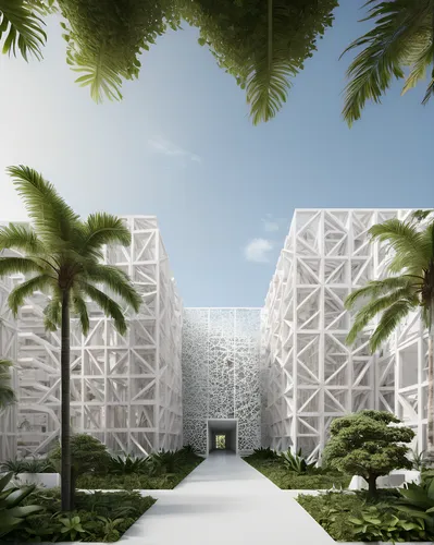 cube stilt houses,cubic house,3d rendering,building honeycomb,school design,solar cell base,white buildings,lattice windows,concrete blocks,eco-construction,apartment block,kirrarchitecture,render,arc