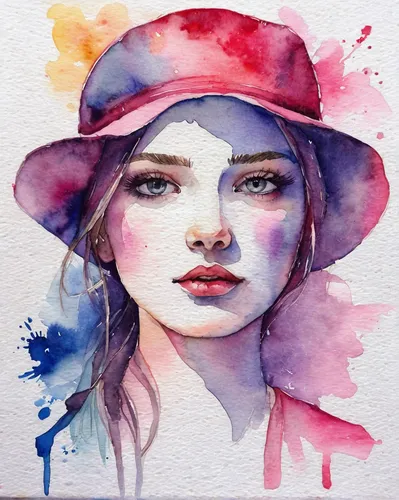 watercolor face girl by LidiaGutman on DeviantArt,watercolor women accessory,watercolor,watercolor paint,watercolor painting,watercolors,girl wearing hat,water colors,watercolor pencils,watercolor bac