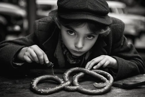 Create a mysterious prompt involving a pretzel found at the crime scene; unfold a thrilling detective investigation.,taralli,jew's harp,snake charming,knots,anchor chain,letter chain,snake charmers,pa