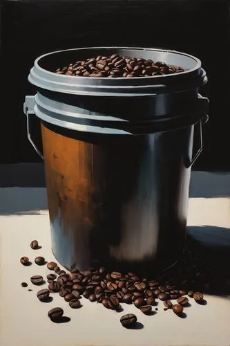 a loose, smudged, dark, abstract illustration of a container with coffee beans ,roasted coffee beans,coffee beans,coffee can,arabica,coffee roasting,roasted coffee,coffee beans and cardamom,coffee tea