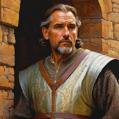 Make a middle-age man make him with medieval clothes,lokportrait,htt pléthore,obi-wan kenobi,cg artwork,julius caesar,fantasy portrait,god the father,benediction of god the father,biblical narrative c