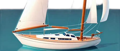 White sailboat, luxury yacht, speeding across calm turquoise water, gleaming chrome railing, billowy white sails, polished wooden deck, captain's wheel, navigation instruments, golden anchor, rope coi