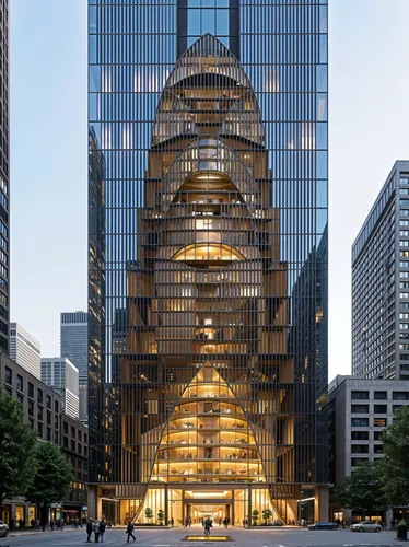 Modern Commercial Building with Glass Facade,a big building that has many tall buildings inside of it,damrosch,tishman,bunshaft,kimmelman,glass building,bobst