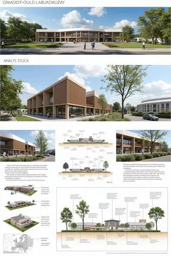 Graduation design display board, curved architecture, renderings and hand-drawn style, analysis diagram
,the three sections of an architectural design and its corresponding perspective,renderi