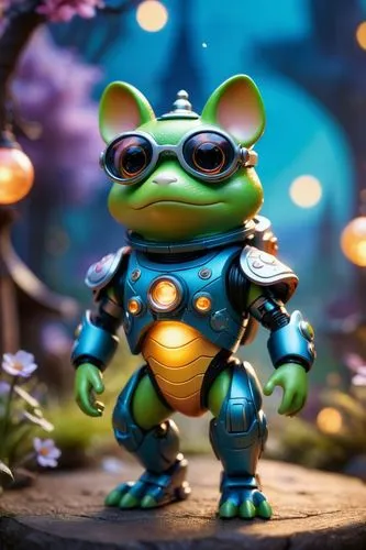 frog dog inu immaculate full body cyberpunk style robot with virtual reality glasses, going to the moon,a toy frog with goggles, stands on the ground,jazz frog garden ornament,frog figure,frog backgro