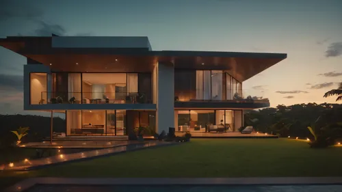 modern brazilian house in dusk. 8k. hyper realistic,modern house,luxury home,modern architecture,luxury property,beautiful home,florida home,crib,luxury home interior,luxury real estate,mansion,dunes 