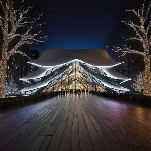 Christmas Zaha Hadid design inception architecture with christmas light all over the architecture in New York City experience designed to be entered and explored. Explore how distinct architectural st