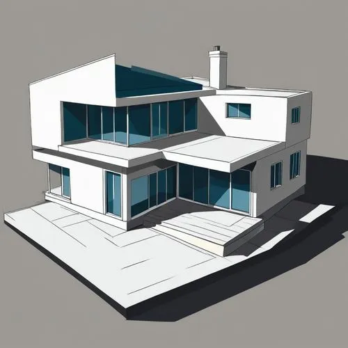 a sketch of an open modern house with floor levels, in the style of quito school, deceptively simple compositions, minimalist stage designs --ar 197:110,house drawing,houses clipart,mid century house,