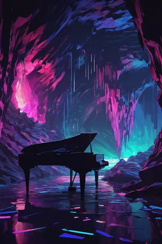 Write a thrilling action scene involving the composer Strauss in a dark, underground cave.,piano,grand piano,pianist,the piano,pianos,ice cave,cave,piano player,digital piano,electric piano,jazz piani