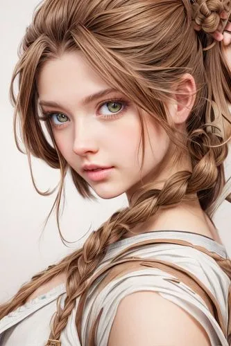  brown hair, adorable, adorable fantasy, very cute, sweet beautiful young woman, pig tails,artificial hair integrations,hair coloring,french braid,fae,realdoll,natural cosmetic,french silk,fairy tale 