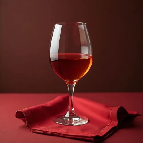red napkin in an elegant empty wine glass,a glass of wine sitting on top of a red cloth,rose wine,a glass of wine,wine glass,wineglasses,wineglass,glass of wine,red wine,a glass of,stemware,wine glass