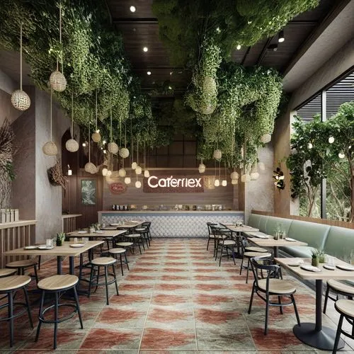open-concept cafeteria with clean lines and minimal partitions, creating an airy feel that encourages social interaction among the young crowd