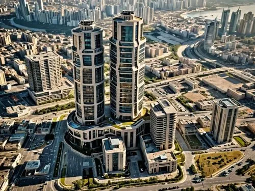 TOWER TIPO MODERNO FUTURISTA,a couple of buildings and streets and some water,shanghai,sky city tower view,international towers,urban towers,residential tower,aerial view,renaissance tower,the skyscra