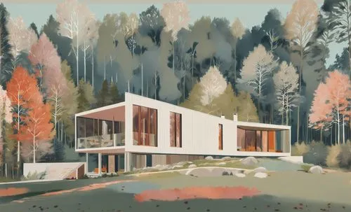modern villa in Forest,mid century house,house in the forest,mid century modern,house in the mountains,mid century,house in mountains,holiday home,house drawing,studies,house painting,timber house,hom