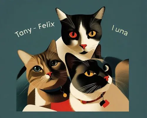 Cats -Abstract art illustration,cat family,pussycats,felines,vintage cats,cats,familiars
