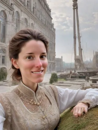 quiero que se vea como una mujer de negocios muy habil en las finanzas con mucho dinero y arquitecta de esta epoca, colores realistas
siglo 19 año 2025

,a woman is posing for a selfie in a medieval c