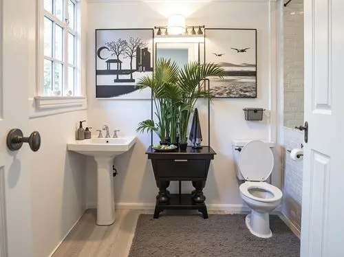 a bathroom has potted plant in the corner,washlet,luxury bathroom,modern minimalist bathroom,hallway space,contemporary decor,modern decor,entryway,banyo,entryways,bath room,lavatory,interior design,r