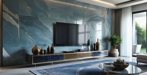 A modern Tv wall design for a modern Villa .,a large open room with many windows and an empty counter,marble painting,wall plaster,marble texture,contemporary decor,modern decor,stucco wall