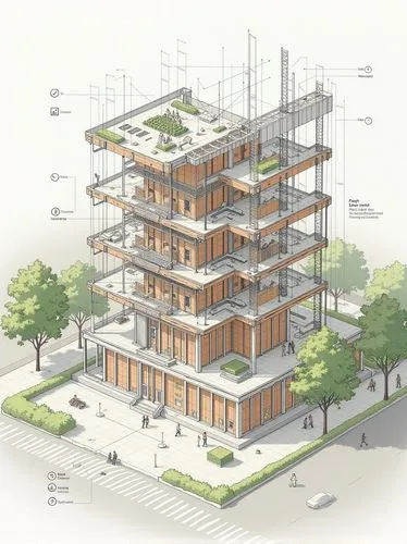 architectural exploded view, professional engineering visualization, modern construction documentation, high-detail building systems, isometric architectural drawing, clean technical style


,an image