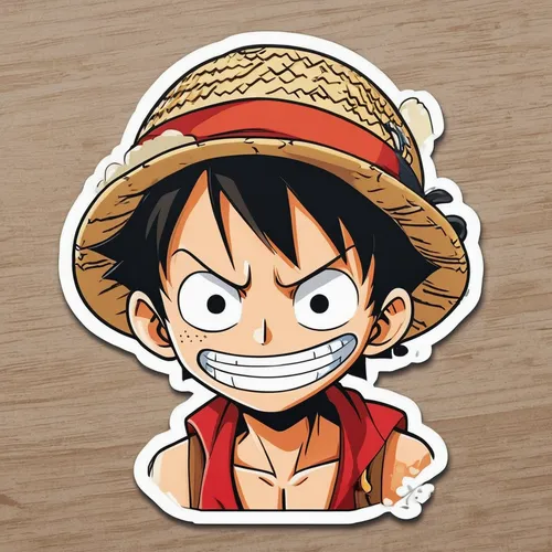 a luffy from one piece, funny, pirate, anime style, die cut out sticker, illustration, Light Pure background,straw hat,straw hats,garp fish,onepiece,one piece,sticker,clipart sticker,calm usopp,sticke