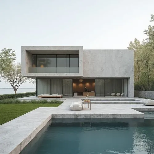 ,a large house with a pool next to it,modern house,modern architecture,pool house,bridgehampton,3d rendering,dunes house,amagansett,luxury property,render,renders