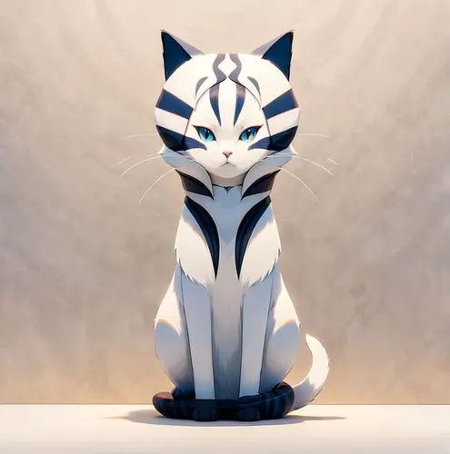 Puedes hacer una imagen con este pront Una silueta estilizada y minimalista de un gato visto de frente, con el cuerpo completo visible sobre un fondo claro. El diseño presenta líneas limpias y elegant