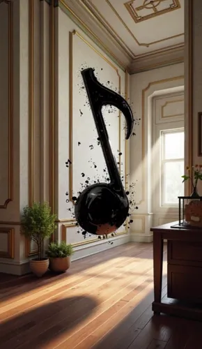 a giantic musical note flying through the room, spreading music,musical note,music note frame,music note,music notes,musical notes,eighth note