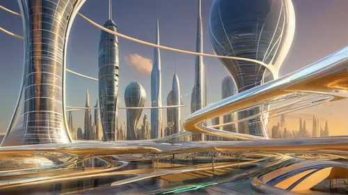 City of the Future 2300, concept art inspired by Sid Mead, cg association competition winner,futuristic landscape,futuristic architecture,futuristic art museum,dubai,futuristic,smart city,sci fiction 