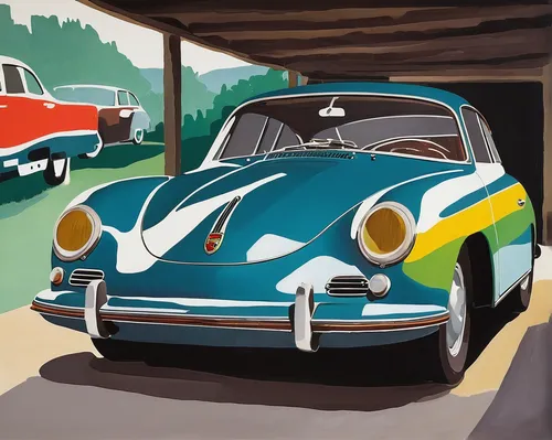 Craft a suspenseful tale of a stolen Porsche 356 hidden in an underground garage.,porsche 356,porsche 356/1,renault alpine,356 b,porsche 550,illustration of a car,porsche 912,renault alpine model,volk